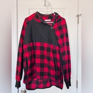 Red and Black Plaid Pullover Hoodie
